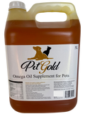 Pet Gold Omega Oil Supplement for Pets 5L on black background  