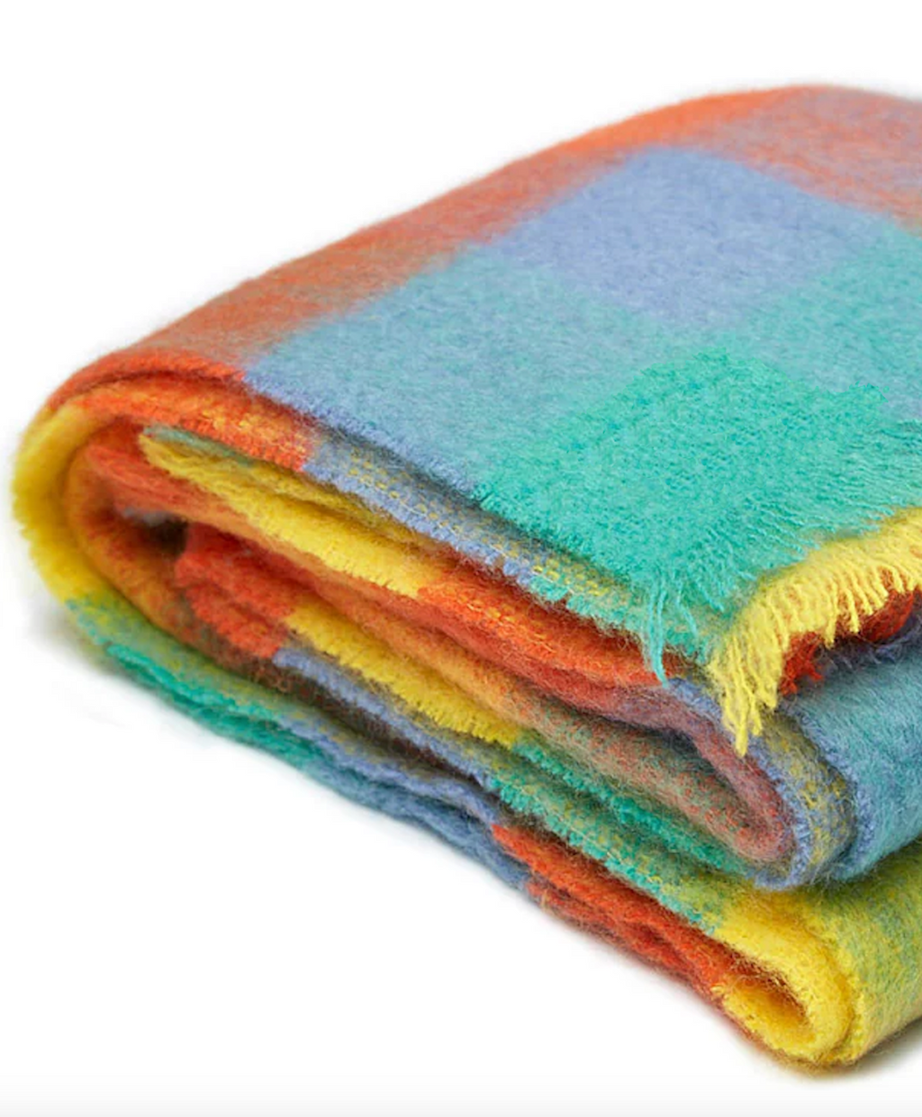 Luxurious Ingubo Mohair Wool Blanket Throw 180x130cm – Sunshine Checkered Multicolour