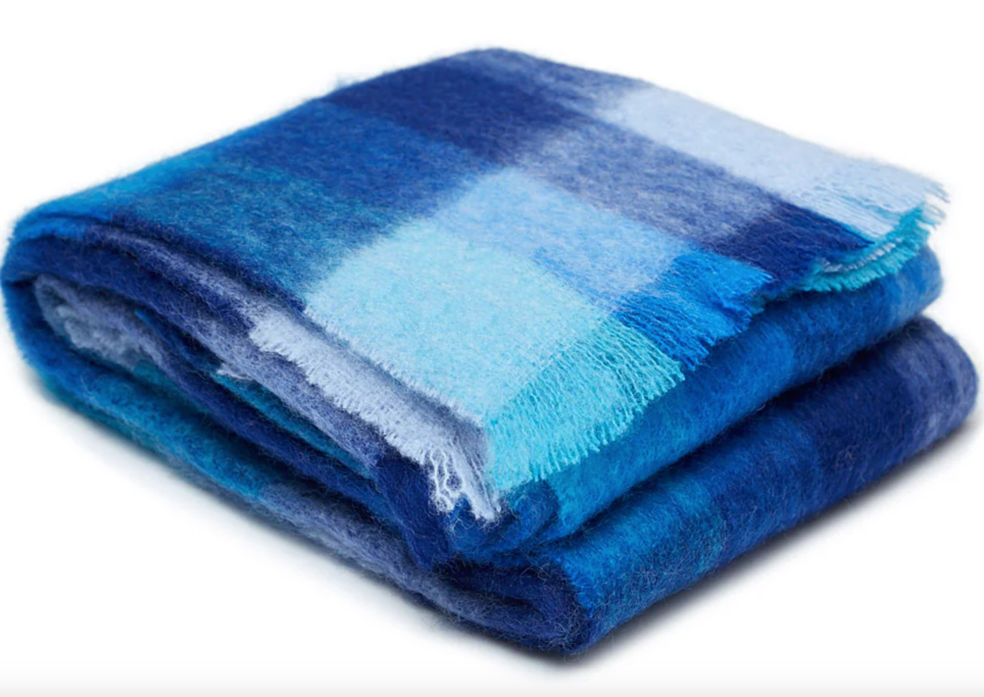 Luxurious Ingubo Mohair Wool Blanket Throw 180x130cm - Checkered Blues