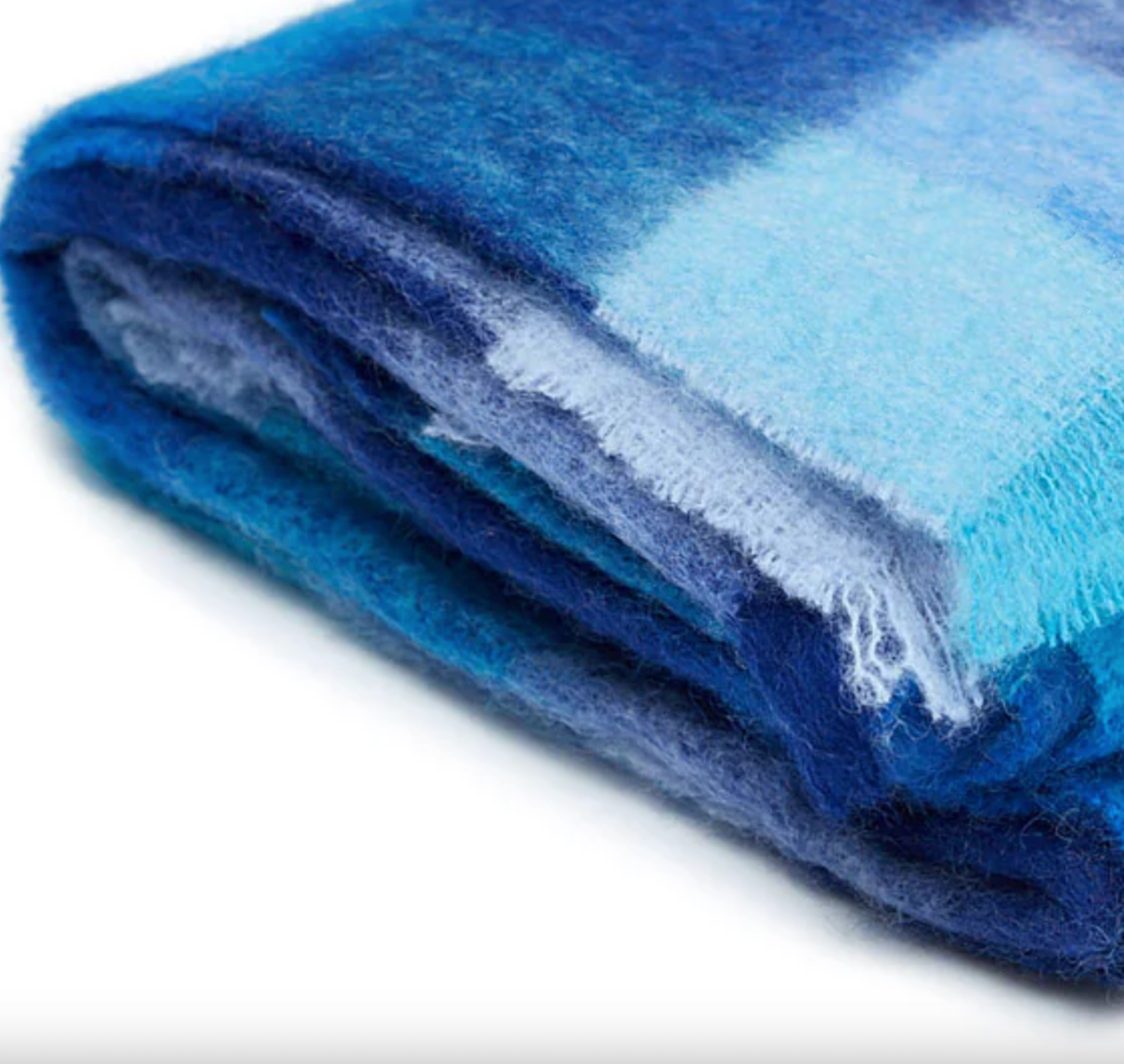 Luxurious Ingubo Mohair Wool Blanket Throw 180x130cm - Checkered Blues
