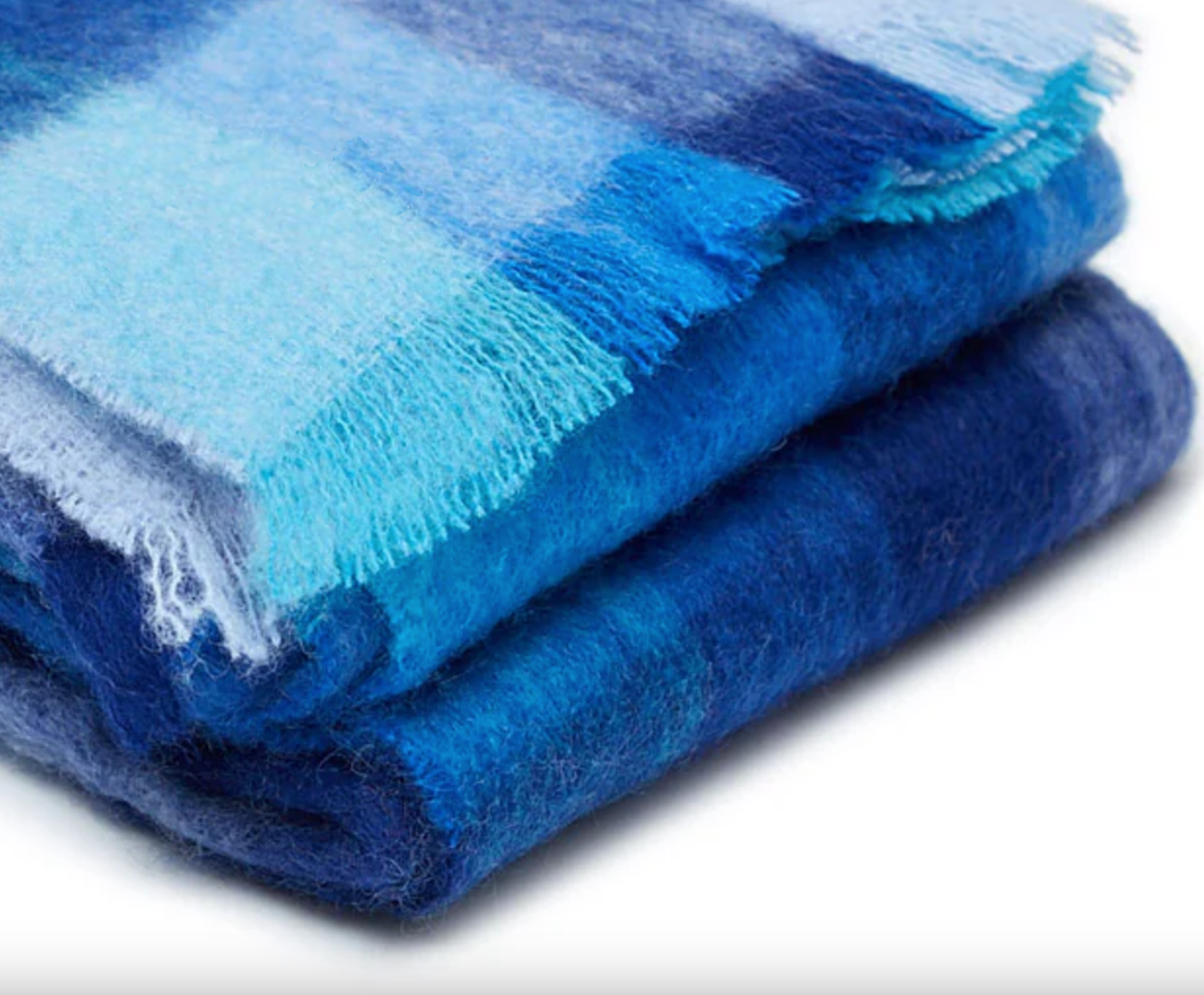 Luxurious Ingubo Mohair Wool Blanket Throw 180x130cm - Checkered Blues